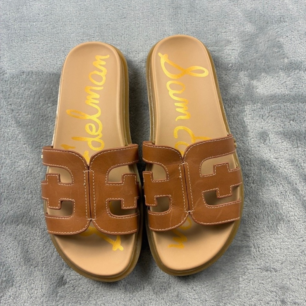 Sam Edelman Valeri Platform Slide Sandals Womens 6M Brown Leather Cutout Logo - Picture 9 of 15
